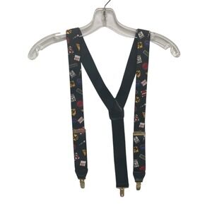 Vintage CAS West Germany Suspenders Road Signs Black‎ Mens Preppy Adjustable